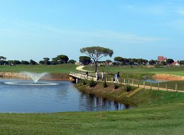 Water hazards provide a beautiful lansscape for this golf course