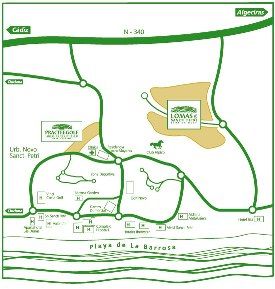 Map showing Casa Alhambra, Lomas de Golf and Novo Sancto Petri Golf Course